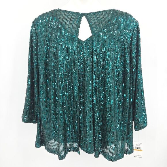 Alex Evenings Sequin Twinset Womens Size 2X Green Dance Party Glam Evening Wear - Picture 2 of 8